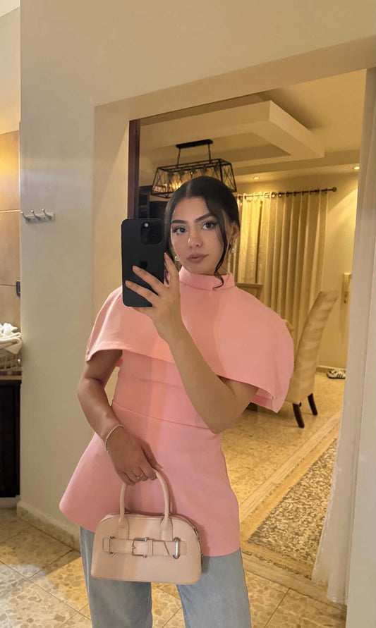 Pink Blouse With Cape Detail On The Collar