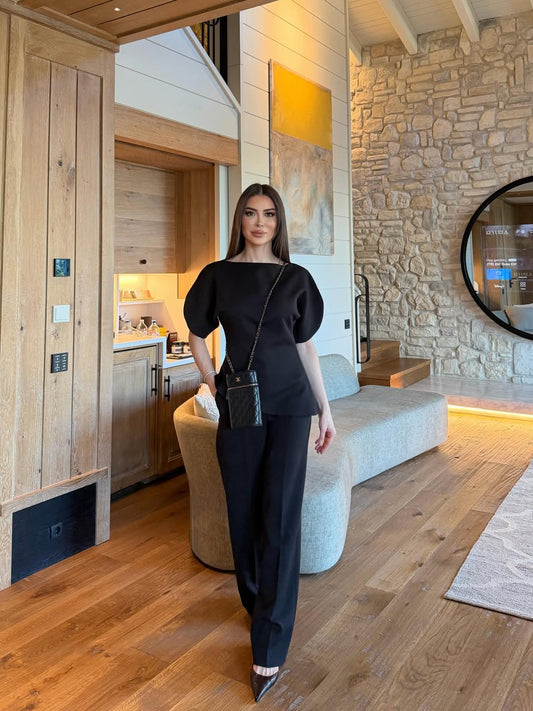 Black Asymmetrical Waist-Fitted Set