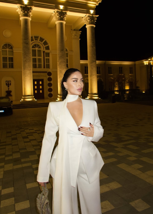 Waist-Fitting White Suit