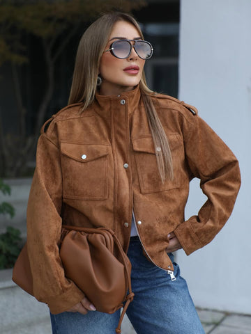 CAMEL SUEDE EPALLET BOMBER JACKET