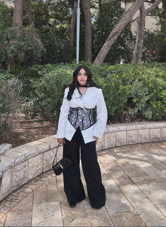Lace Detail and V-Neck Design Blazer