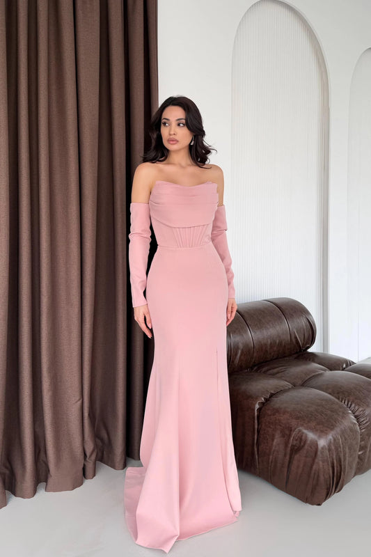 Lina's Embellished Evening in Powder Pink Dress