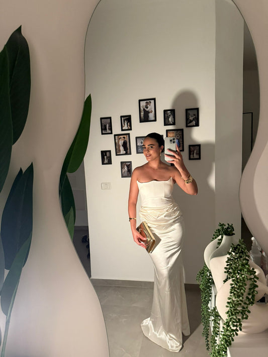 Cream Velora Satin Dress