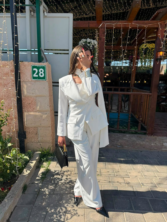 Waist-Fitting White Suit