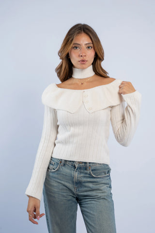 Madonna collar and neck accessory sweater