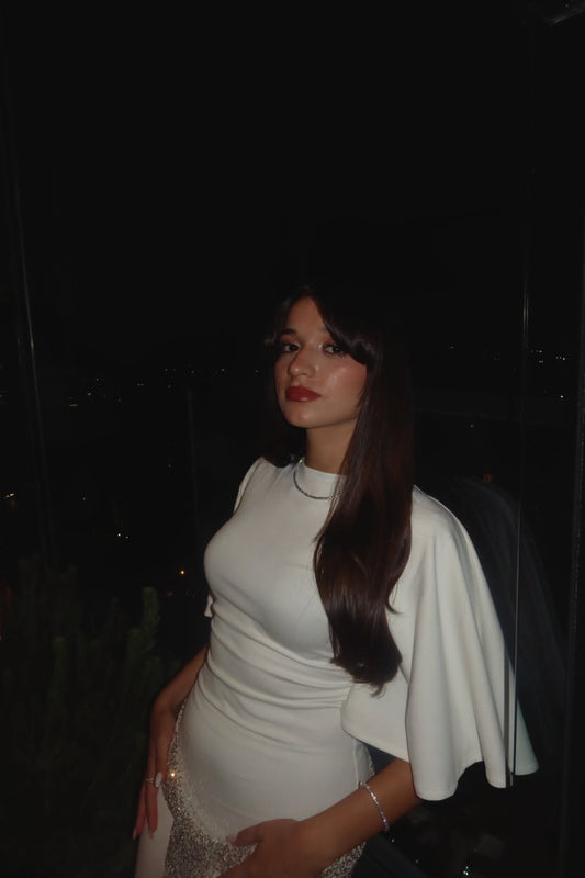White Sequin Belted Backless Dress
