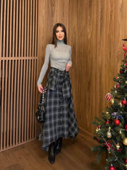 Plaid with Tie Detail Skirt