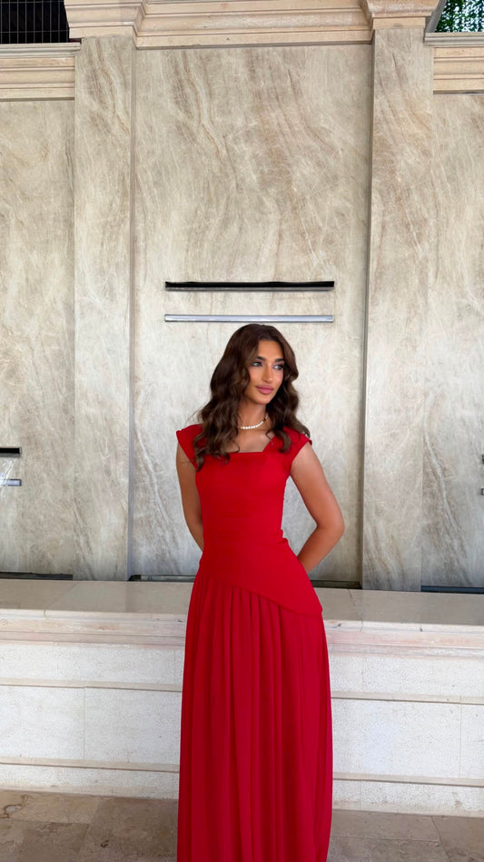 Luna Chiffon Evening with Scarf Red Dress