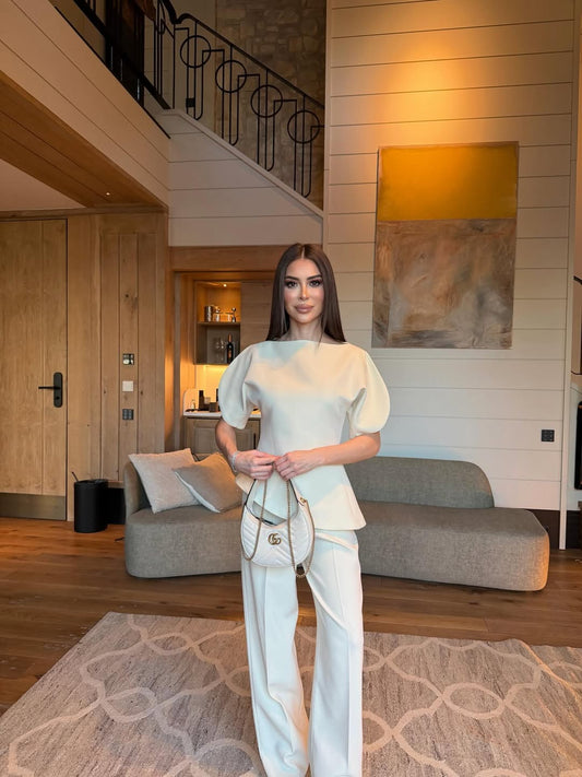 Beige Asymmetrical Waist-Fitted Set