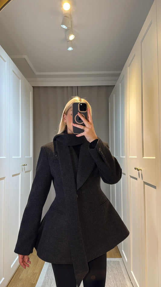 Dark Smoke Shawl Detailed Lined Premium Design Cashmere Jacket