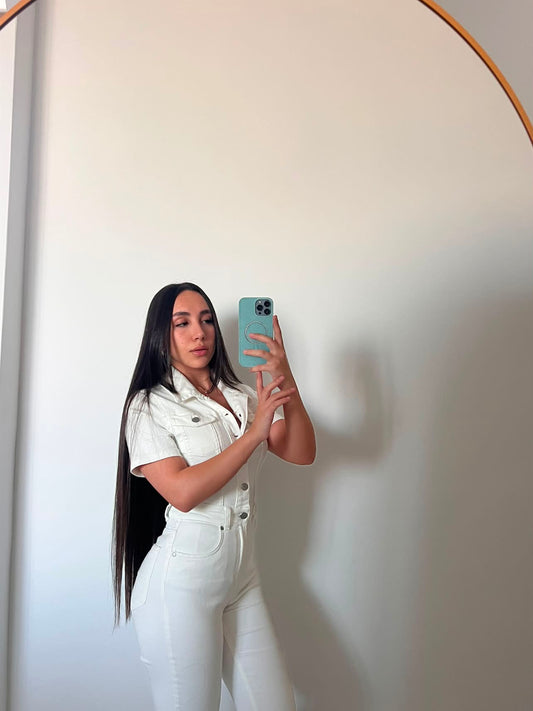 White Crush Denim Jumpsuit