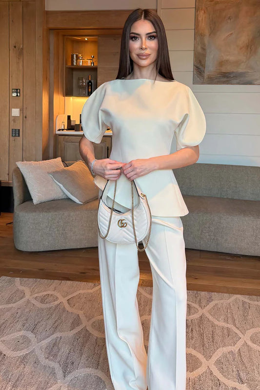 Beige Asymmetrical Waist-Fitted Set