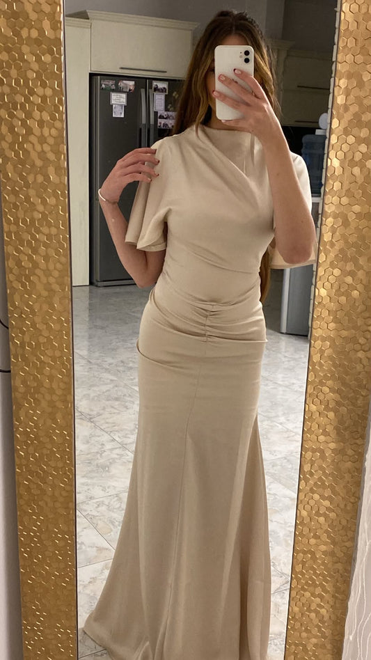 DRAPED LONG SATIN DRESS