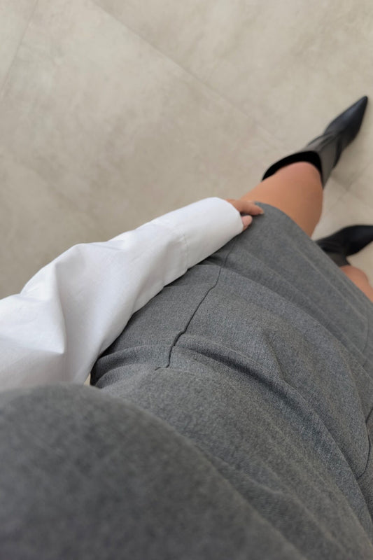 Strapless Detailed Gray Shirt Dress