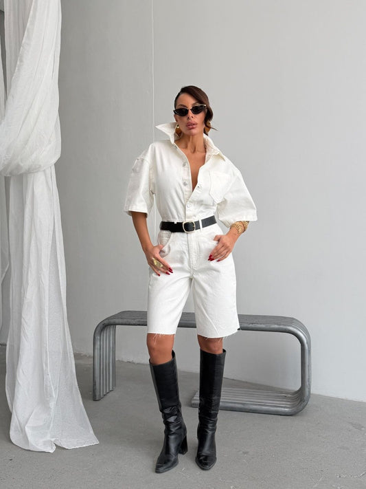 Washed White Utility Jumpsuit