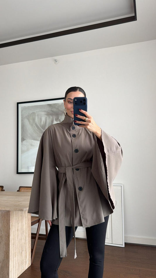 Elara Sand Belted Cape Jacket