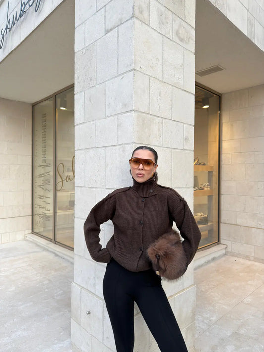 STAND-UP COLLAR KNITWEAR CARDIGAN