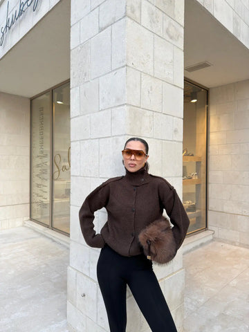 STAND-UP COLLAR KNITWEAR CARDIGAN