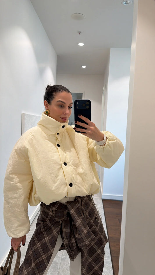 Beige Stand Collar Long Back Coat Jacket