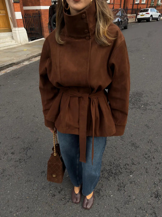 Cinched Waist Suede Jacket