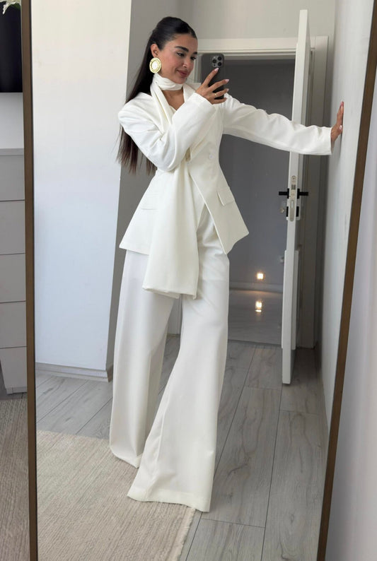 Waist-Fitting White Suit