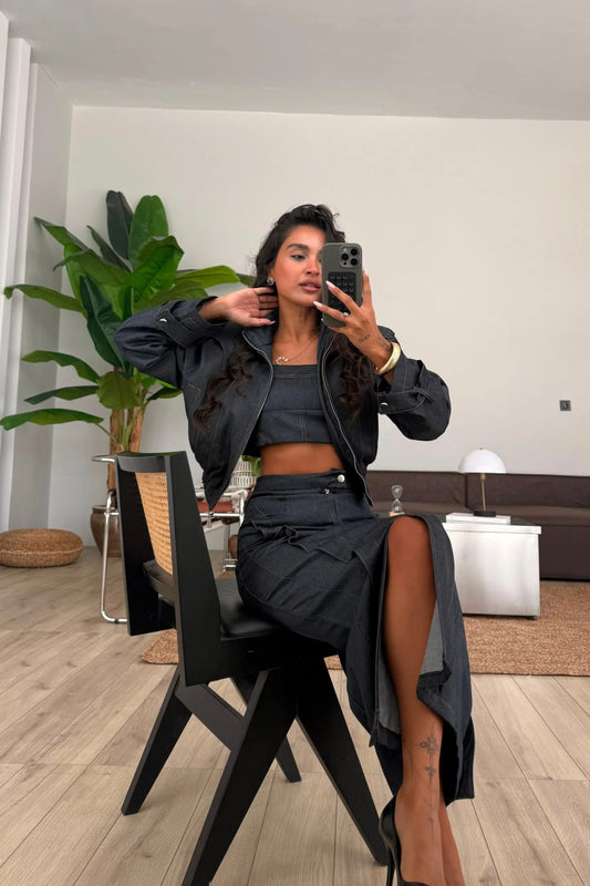 Avery Charcoal Denim Three-Piece Set