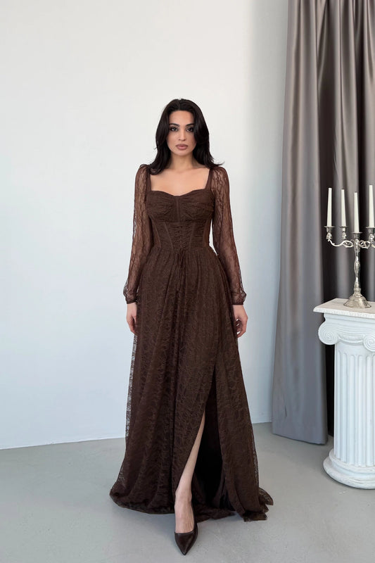 Romance Brown Lace Evening Dress