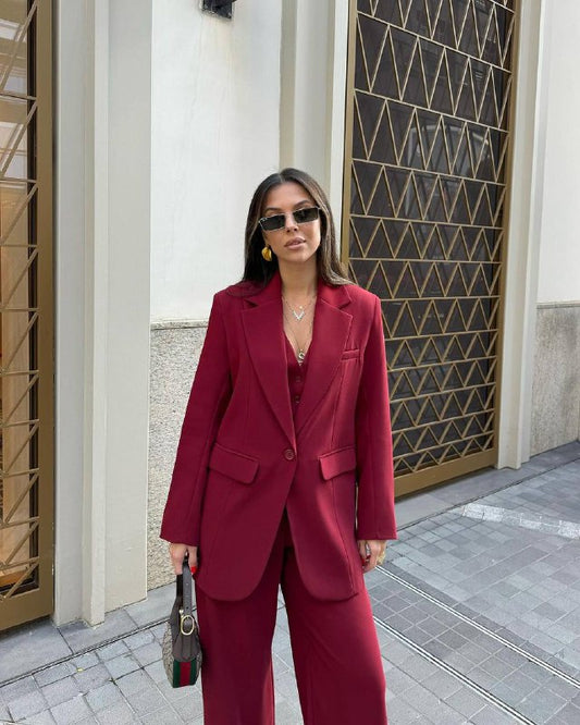 Brand Model Lined Self-Padded Burgundy Suit