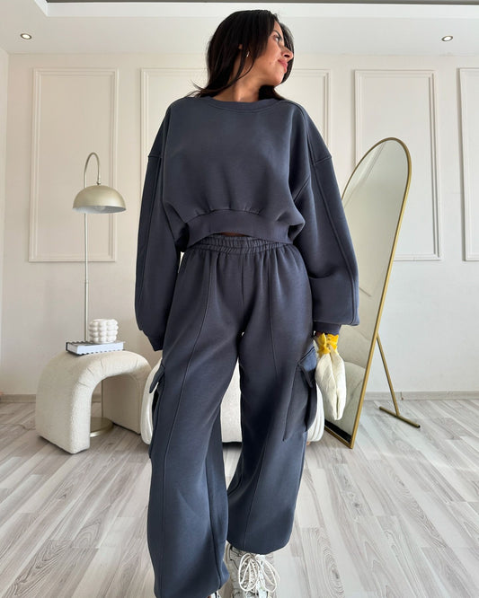 Berry Anthracite Cargo Pocket Crop Tracksuit