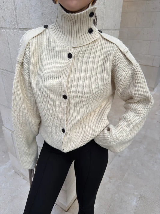 STAND-UP COLLAR KNITWEAR CARDIGAN