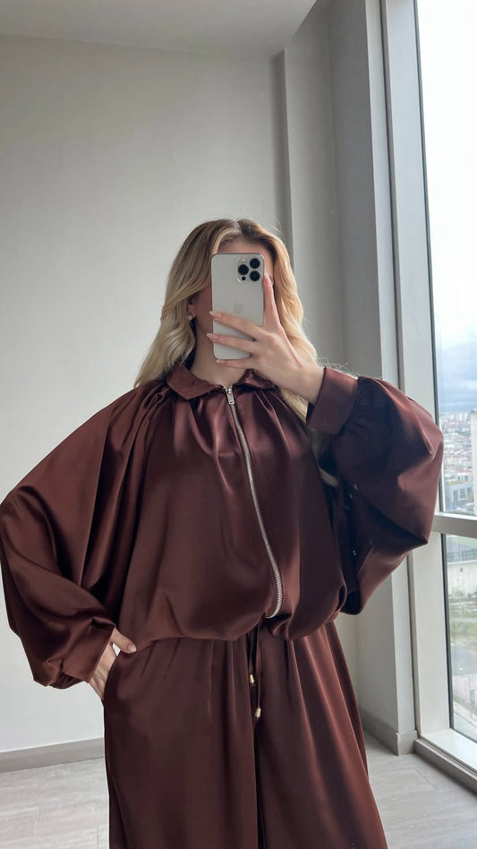 BROWN SATIN BOMBER TRACKSUITS