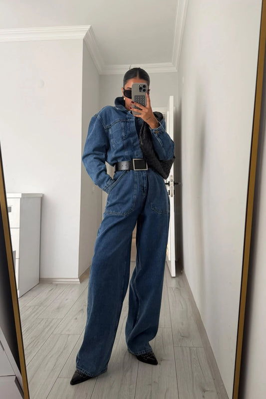 Avery Blue Denim Utility Jumpsuit