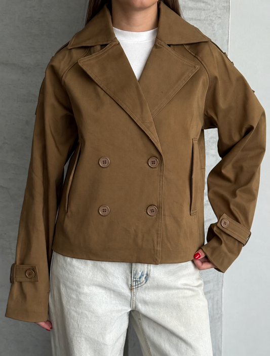 Sienna Camel Cropped Trench Jacket