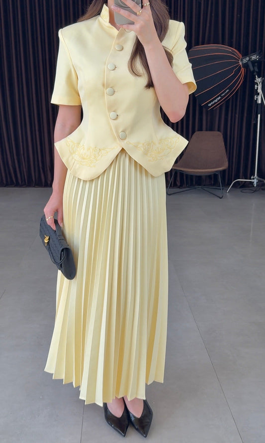 Butter Yellow Pleated Set
