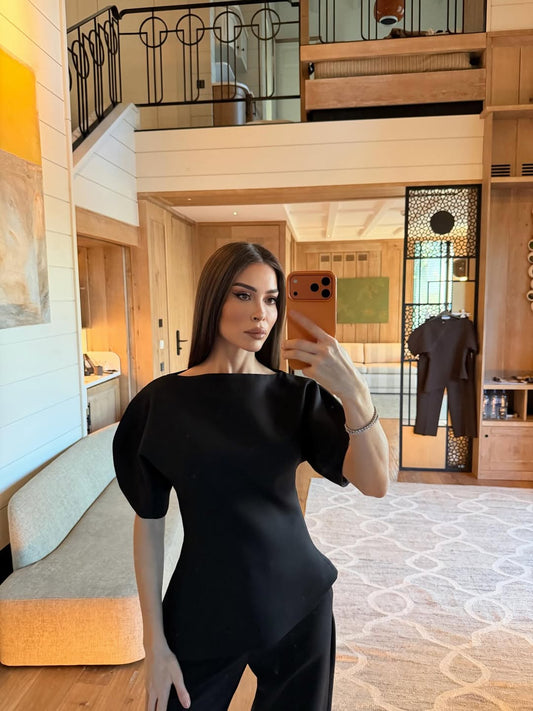 Black Asymmetrical Waist-Fitted Set