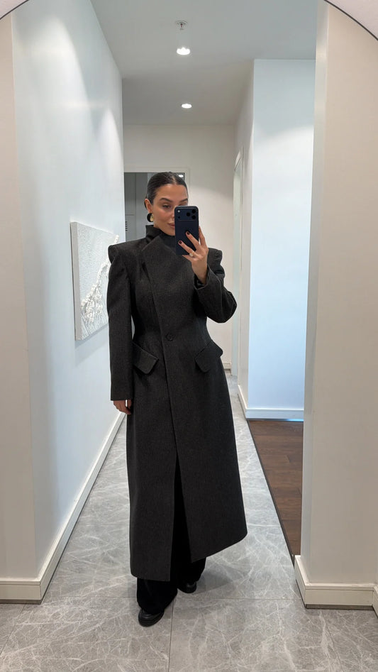 STAND-UP COLLAR WAIST SITTING PADDED MAXI CACHET COAT