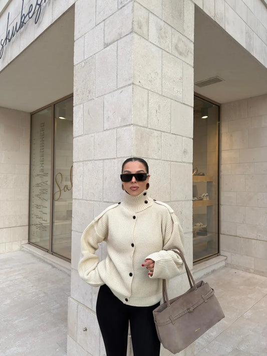 STAND-UP COLLAR KNITWEAR CARDIGAN