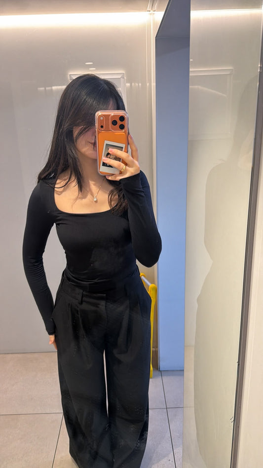 Livia Black Sculpted Square Neck Bodysuit