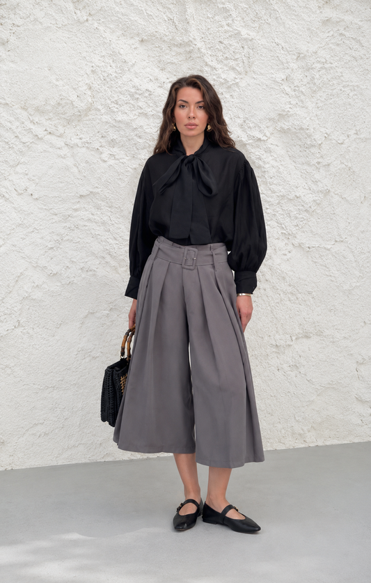 High-Waisted Pleated Culotte Pants