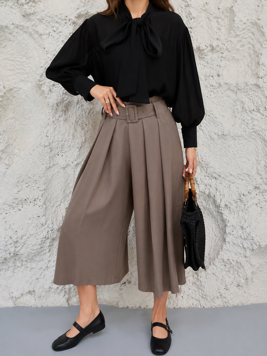 High-Waisted Pleated Culotte Pants
