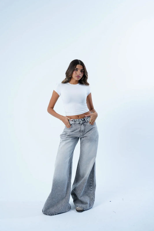 GREY WASHED EXTRA WID LEG JEAN