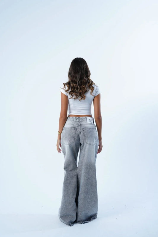 GREY WASHED EXTRA WID LEG JEAN