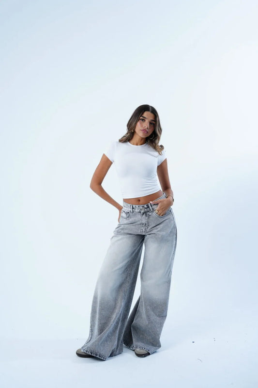 GREY WASHED EXTRA WID LEG JEAN