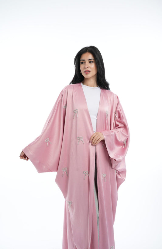 Elegant Pink with Bow Accents Abaya