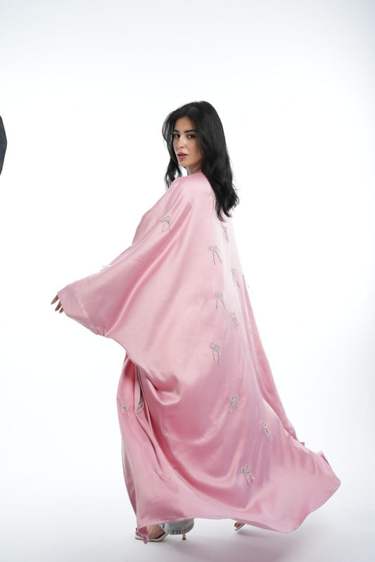 Elegant Pink with Bow Accents Abaya