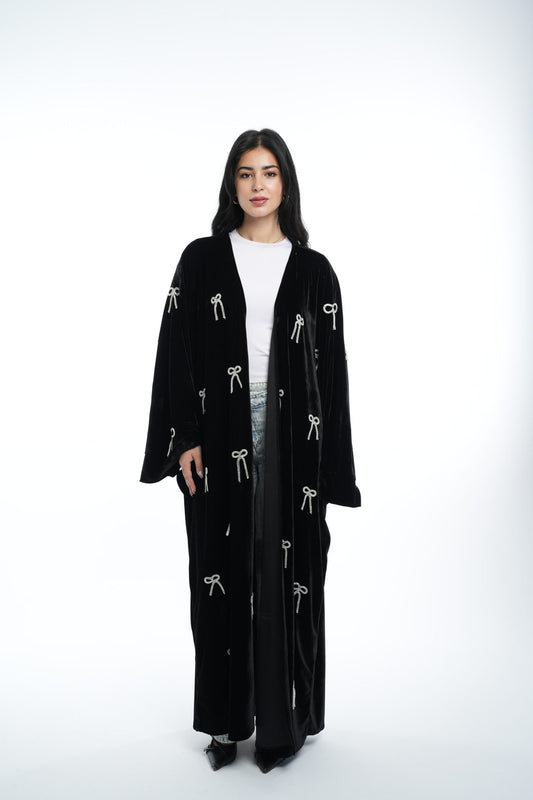 Elegant Black with Bow Accents Abaya