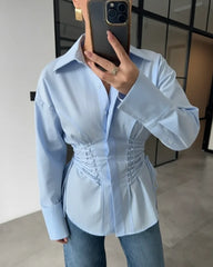 BLUE DESIGN WITH EYELET AND ROPE TIE SHIRT