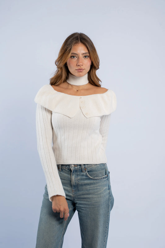 Madonna collar and neck accessory sweater