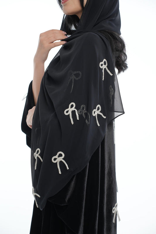 Elegant Black with Bow Accents Abaya