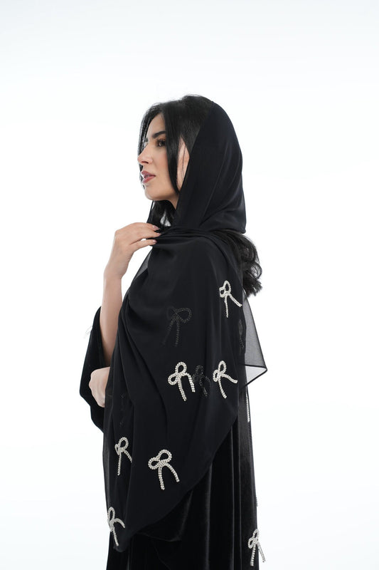 Elegant Black with Bow Accents Abaya